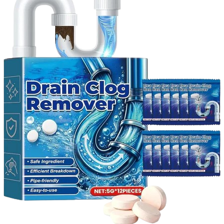 12 Unidades Pastilhas Efervescentes Dissolventes para Desentupir Canos, Desentupir Vasos Sanitários