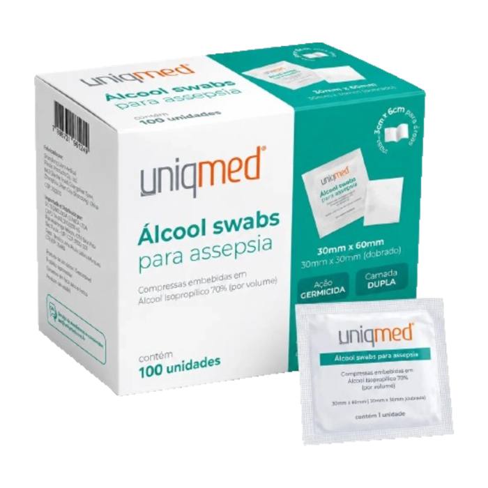 Alcool Swab 70% Saches Lenço Umedecido Uniqmed 200 Unidades