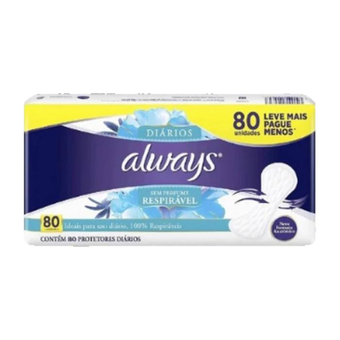 Protetor Diario Always Respiravel sem Perfume 80 Unidades